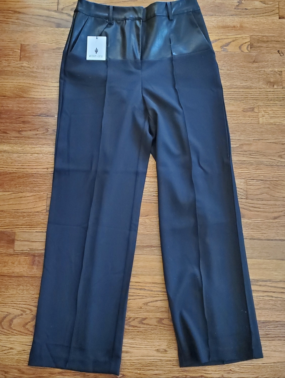 Whiteroom + Cactus Mixed Media Pleated Seam Trousers - Faux Leather Waist